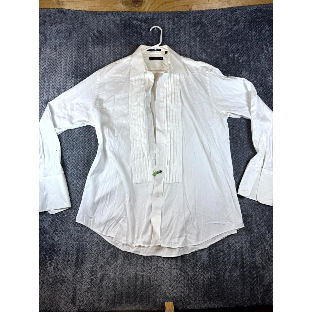 Joseph Abboud Black Tie Dress Shirt Mens 17 White‎ Cotton Business Formal Casual